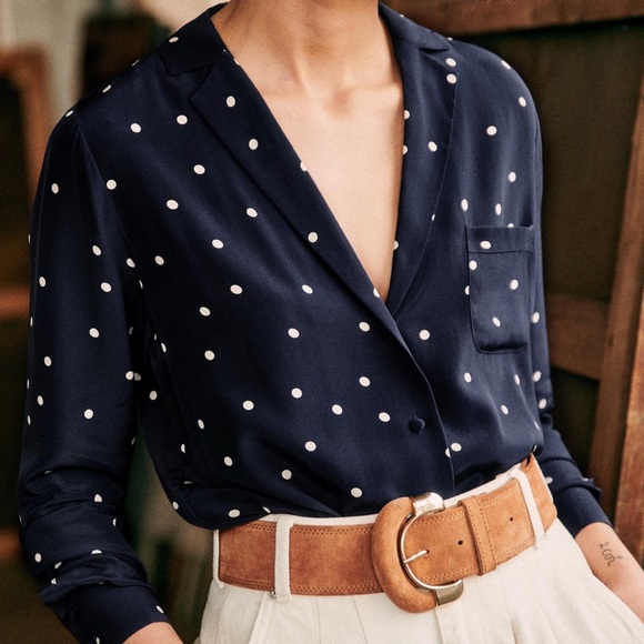 Sezane Tops - Sezane Florence blouse in navy polka dot